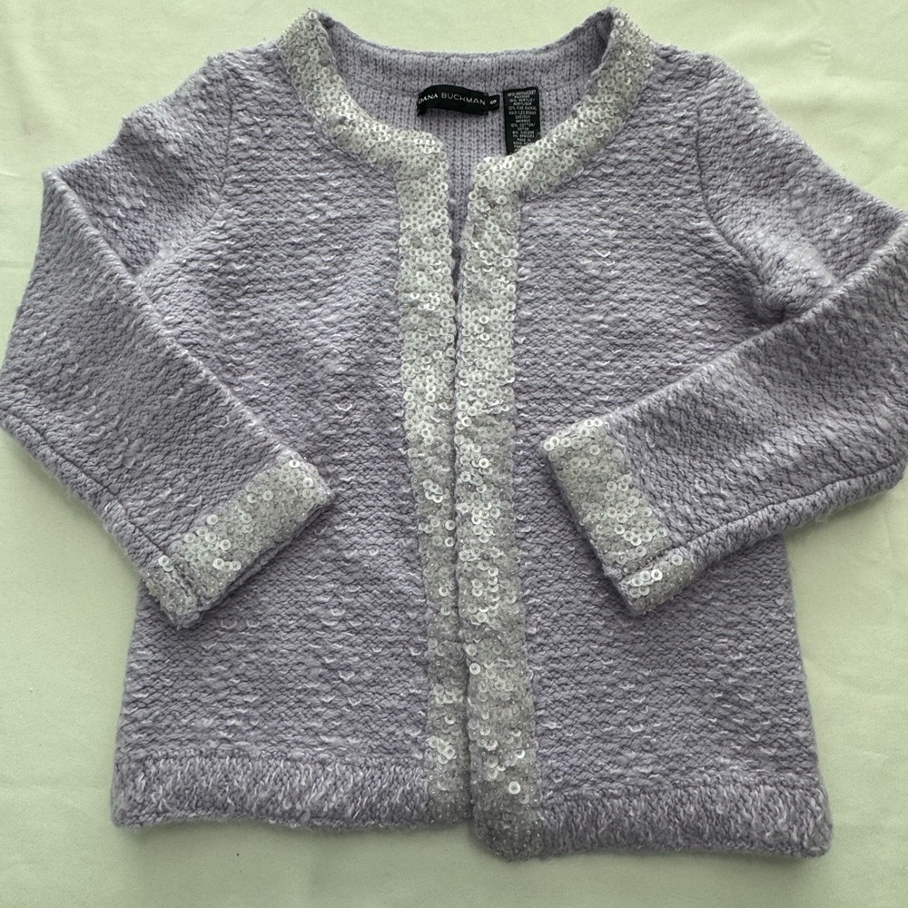 Lavender Sequin Trim Knit Cardigan Soft Glam Y2K Chic Size S